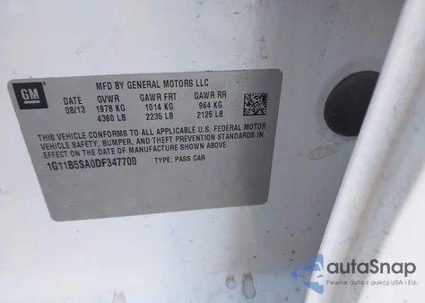 2013 Chevrolet Malibu 1Ls from USA, damaged, VIN 1G11B5SA0DF347700